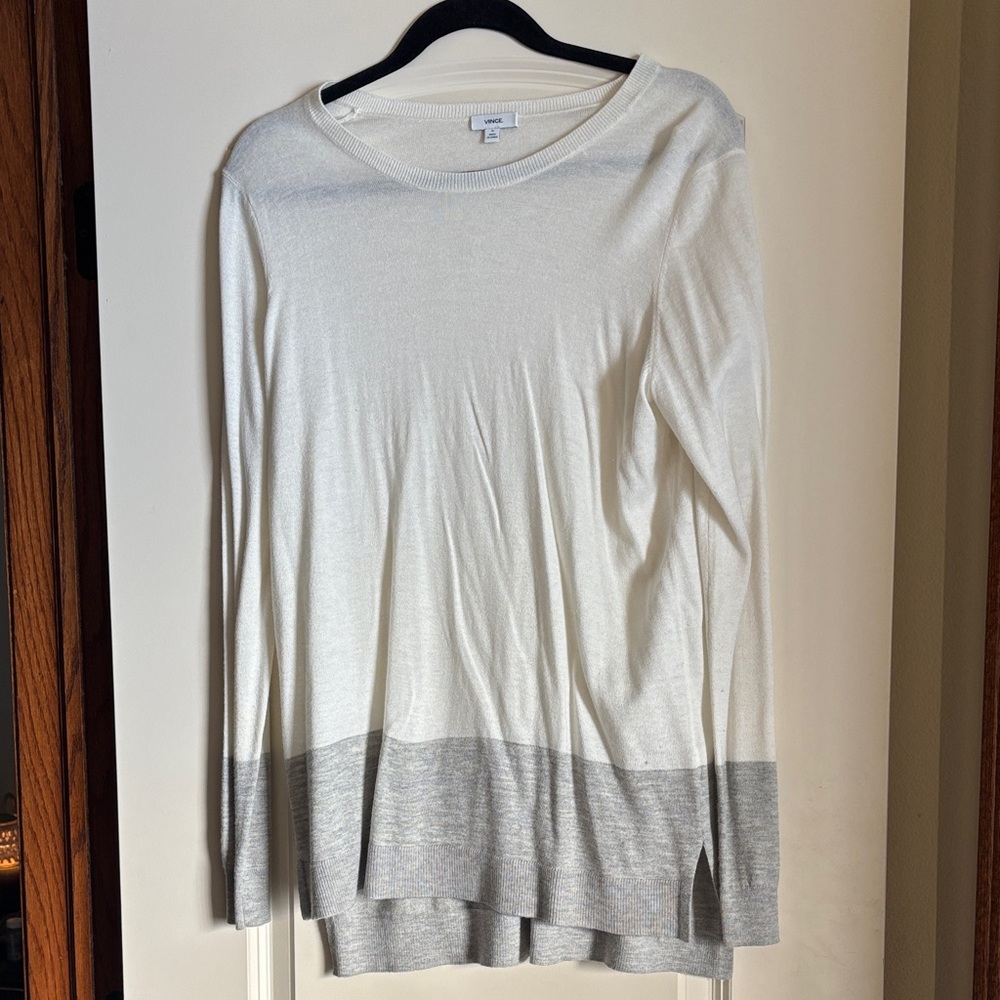 Vince White and Gray Crew Neck Sweater